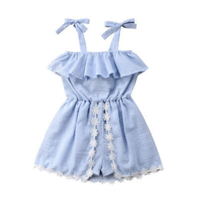 

UK Kid Baby Girls Lace Striped Romper Jumpsuit Tutu Dress Sundress Clothes trewe