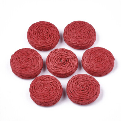 

Handmade Woven Beads Paper Imitation Raffia Covered with Wood No HoleUndrilled Flat Round Red 2528x78mm