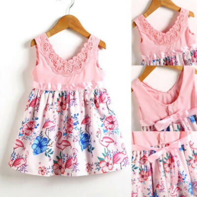 

US Cute Kid Baby Girls Lace Dress Flamingo Floral Party Dresses Princess Outfits