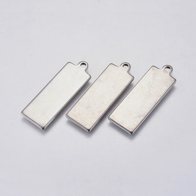 

304 Stainless Steel Pendants Rectangle Stainless Steel Color 35x12x15mm Hole 2mm
