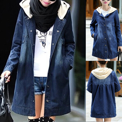 

Tailored Fashion Women Jeans Top Denim Hoodie Blouse Long Sleeve Loose Coat