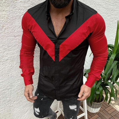 

Toponeto Mens Casual Eur-American Style Slim Color Collision Long Sleeve Shirts Tops