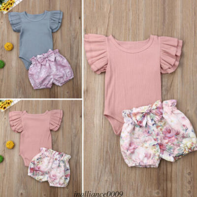 

US Newborn Kid Baby Girl Infant Cotton 2pcs Clothes Romper Tops Pants Outfit Set