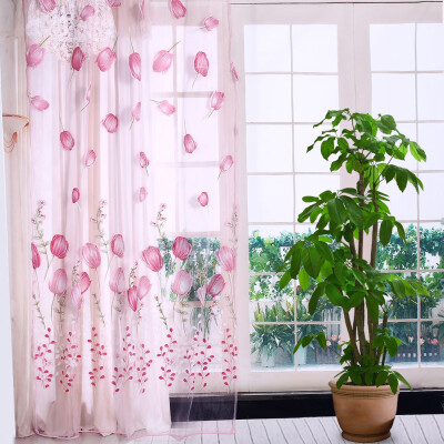 

Greensen 100200cm Colorful Tulips Printing Tulle Curtains Sheer Drape Balcony Window Decoration