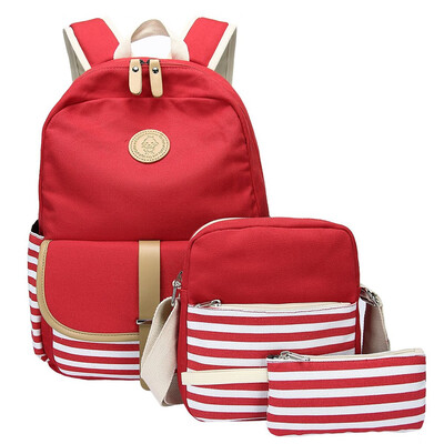 

Tailored 3PC Women Ladies Girl Canvas Laptop Striped Handbag Shoulder Backpack Purse Bags