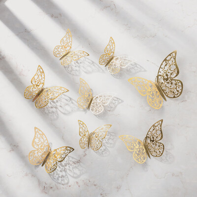 

Gobestart 12 Pcs 3D Hollow Wall Stickers Butterfly Fridge for Home Decoration New