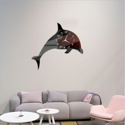 

〖Follure〗Mirror Surface Dolphin Wall Sticker DIY Mirror Wall Clock