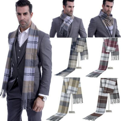 

Mens Fine Soft Scarf Wool Spinning Check Plaid Warm Shawl Neck Wrap Scarf DE