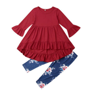 

Fashion Toddler Baby Girls Autumn Bell Sleeve Ruffle Tops Floral Pants Outfits