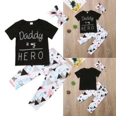 

Newborn Kid Baby Boy Girl Daddy is my HERO Tops T-shirtPants Outfit Clothes Set