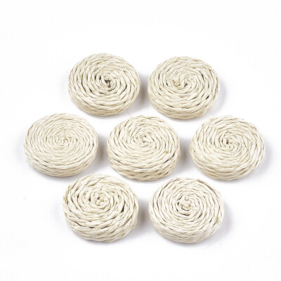 

Handmade Woven Beads Paper Imitation Raffia Covered with Wood No HoleUndrilled Flat Round AntiqueWhite 2528x78mm