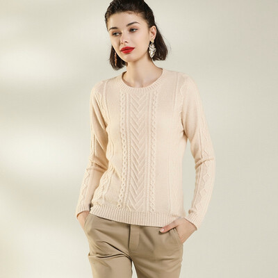 

QIANMUCHUN Womens round neck Cashmere sweater Fashion Comfort woolen sweater cardigan 5797
