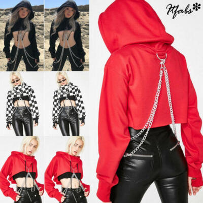 

Women Long Sleeve Crop Tops Pullover Chain O-Neck Blouse Ladies Hoodies Jumper