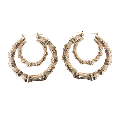 

Big Bamboo Earrings Hip-Hop Gold Ladies Hoop Bling Circle Snap Closure Fashion