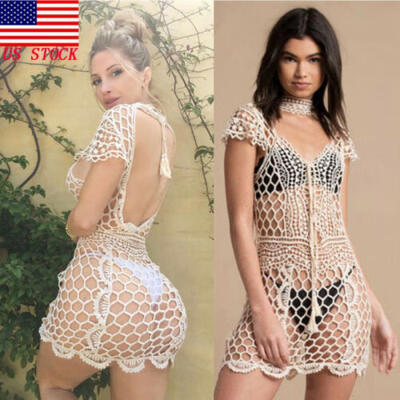 

Women Lace Crochet Bikini Cover Up Swimwear Bathing Suit Summer Sexy Swimwear US