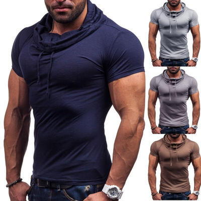 

Men&39s Slim Fit Short Sleeve Shirts Hooded Tee Muscle Tops Hoodies Casual T-shirt