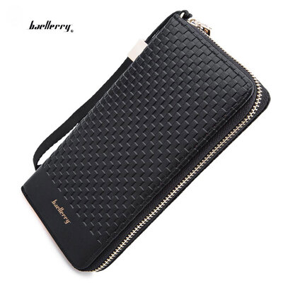 

Baellerry Men Weave Plaid Letter Zipper Clutch Portable Wallet