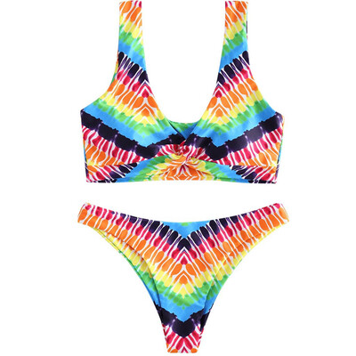 

Roseonmyhand Womens Digital Double-sided Printing Rainbow Split Swimsuit Swimsuit Bikini