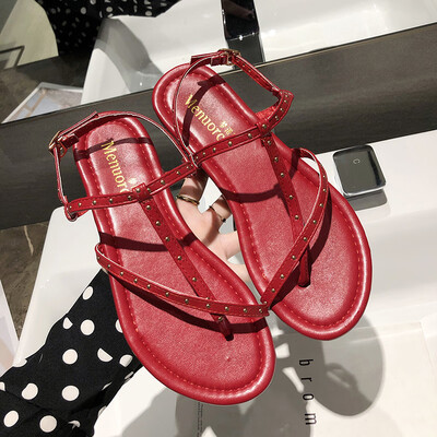

Sandals fairy summer students flat toes buckle Roman sandals girl ins tide