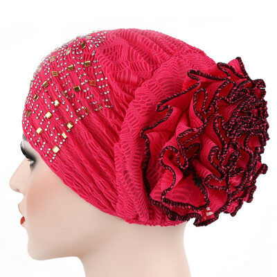 

1Pc Women Stretch Turban Hat Chemo Cap Lace Flower Hijab Cap Headwrap