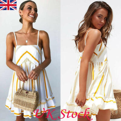 

UK Womens Short Dress Mini Party Ladies Summer Beach Holiday Sundress Size 6-14