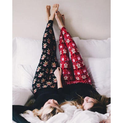 

Women Winter Warm Christmas Snowflake Pajamas Leggings Cotton Skinny Hot Pants