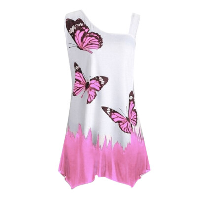 

Starmoon Large Size Women Butterfly Printing T-Shirt Sleeveless Blouse