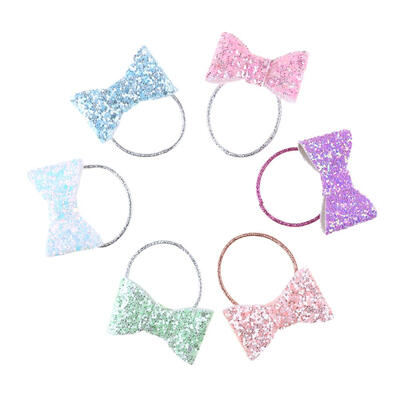 

6pcs Glitter Bow Headband Girls Cute Hair Band Elastic Hair Ring Headwear