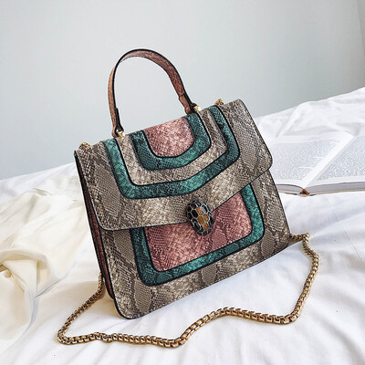 

Qiao Bani 2019 new European&American style fashion BV hit color hot snake head flip bag shoulder diagonal trend handbags