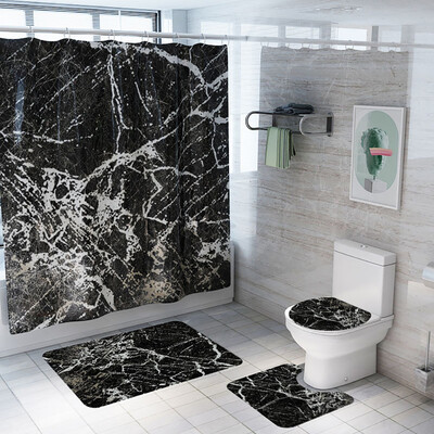 

〖Follure〗Creative Crack Curtain Floor Mat Four-piece Bathroom Mat Set