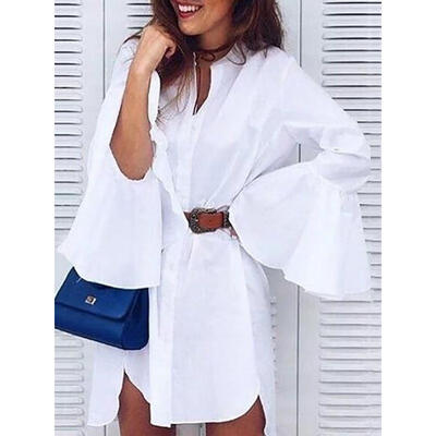 

Women Blouse Chiffon Long Sleeve Ladies T Shirt Casual Loose Short Dress Tops