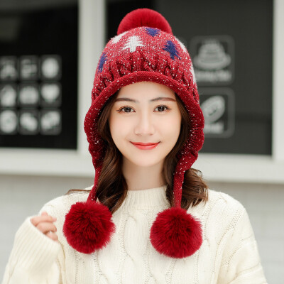 

Tailored Women Winter Warm Leaf Cap 3 Ball Baggy Knit Crochet Beanie Hat Ski Cap