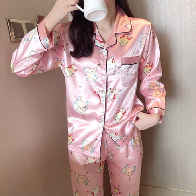 

Womens Silk Satin Pajamas Set Long Sleeve Button Sleepwear Loungewear Plus Size