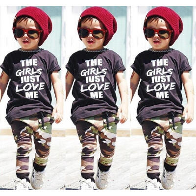 

Fashion Toddler Kids Boys Tops T-shirt Camo Pants 2Pcs Outfits Set Clothes Fit For 1-6T