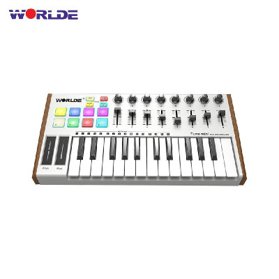 

WORLDE TUNA MINI Ultra-Portable 25-Key USB MIDI Keyboard Controller 8 RGB Backlit Trigger Pads with 635mm Pedal Jack