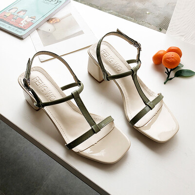 

Shoe children summer one-word button sandals fairy wind open-toed high-heeled womens shoes tide