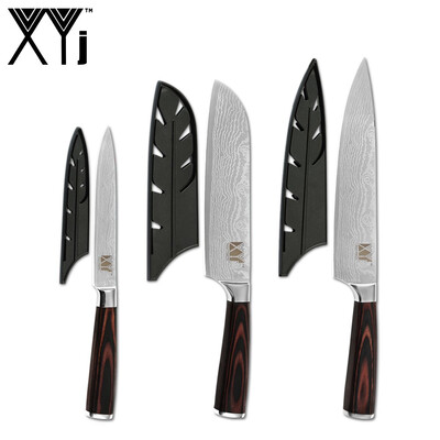 

XYj 3pcs Knife Set Stainless Steel High Carbon Sharp Damascus Veins Blade Chef Slicing Santoku Utility Paring Knife