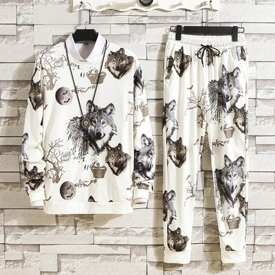 

Toponeto Mens Autumn And Winter Fashion Casual Wild Print Sweater Suit