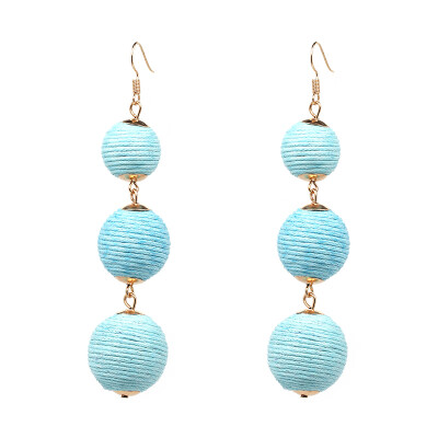 

JURAN Triple Ball Thread Wrapped Dangle Earring Bon Bon Long Tassel 2018 Pendientes Statement Fringe Earrings For Women J50006