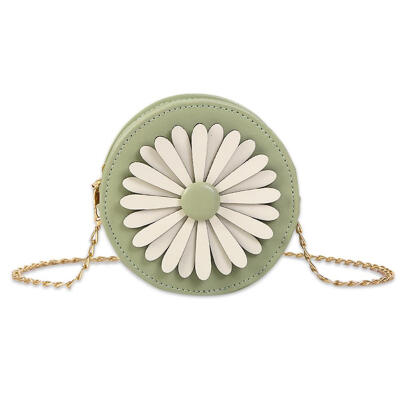 

Flower Decor Shoulder Packs PU Leather Women Round Chain Crossbody Bags