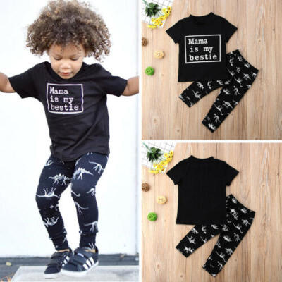 

UK 2Pcs Newborn Kid Baby Boy Cotton Tops Cartoon Dinosaur Pants Legging Outfits