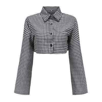 

Fashion Women Tops Plaid Short Blouses Female Casual Long Sleeve Button Loose Shirt Top blusas mujer de moda