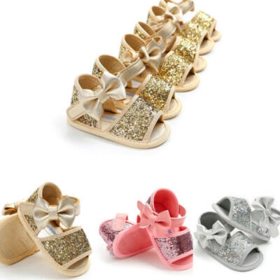 

Baby Girl Sequins Sandals Princess Breathable Bowknot Shoes Soft Sole Prewalkers