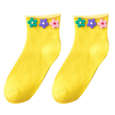 

Fashion Women Colorful Flower Curl Edge Breathable Cotton Over Ankle Short Socks