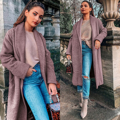 

Toponeto Womens Fashion Long Sleeve Jackets Solid Color Casual Loose Coat With Belt