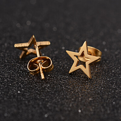 

Star 304 Stainless Steel Stud Earrings Golden 85x15mm Pin 08mm