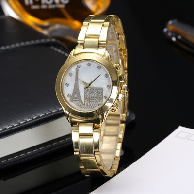 

Sloggi new alloy steel belt two-color ladies watch iron tower castle small dial quartz watch factory direct sales
