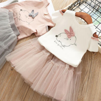 

2PCS Kids Toddler Baby Girl Dress Summer Bunny T-Shirt TopsTutu Skirt Outfits