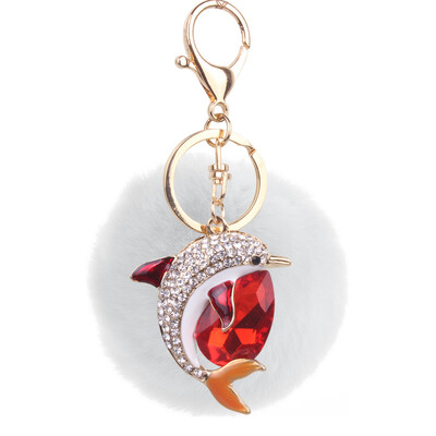 

Rex rabbit hair ball pendant alloy diamond dolphin lady bag car keychain creative