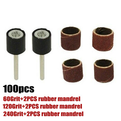 

100pcs Sanding Bands Drums Sleeves 1pcs Rubber Mandrel Grit 60120240400
